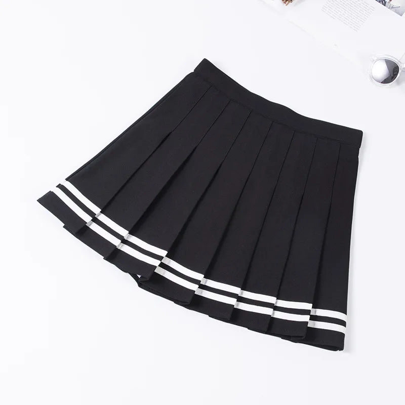 High-Waist Striped Pleated Mini Skirt

