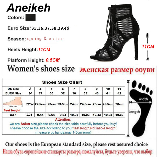 Women's High Heels Hollow Mesh Lace-Up Cross-Tied Ankle Shoes Main Profile