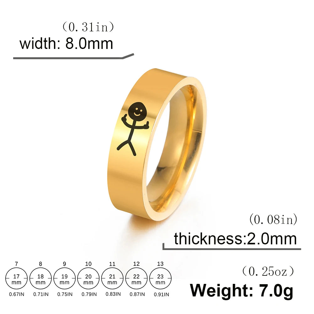 Hip Hop Middle Finger Stickman Couple Rings