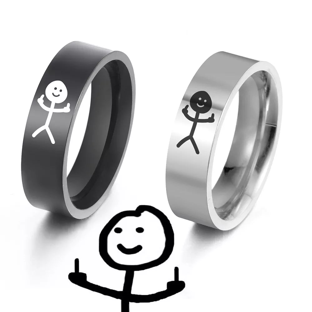 Hip Hop Middle Finger Stickman Couple Rings