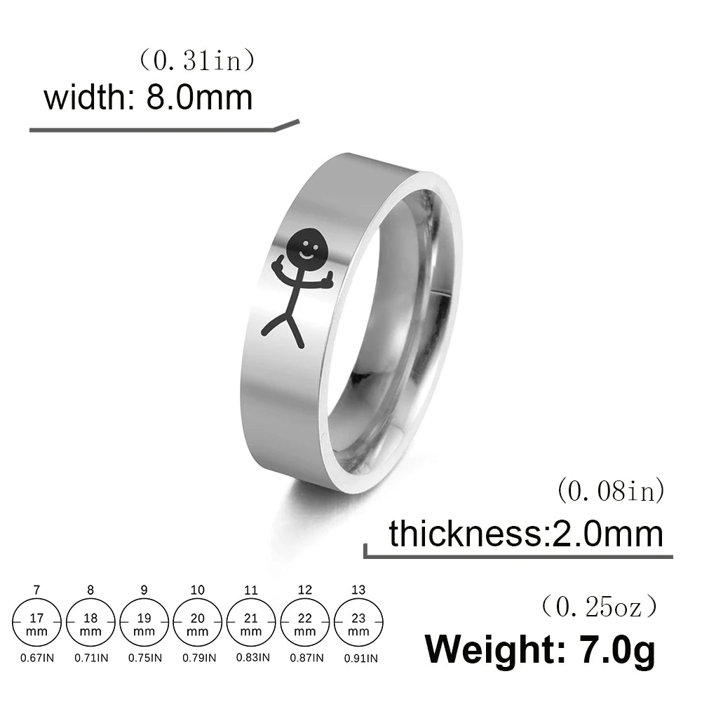 Hip Hop Middle Finger Stickman Couple Rings