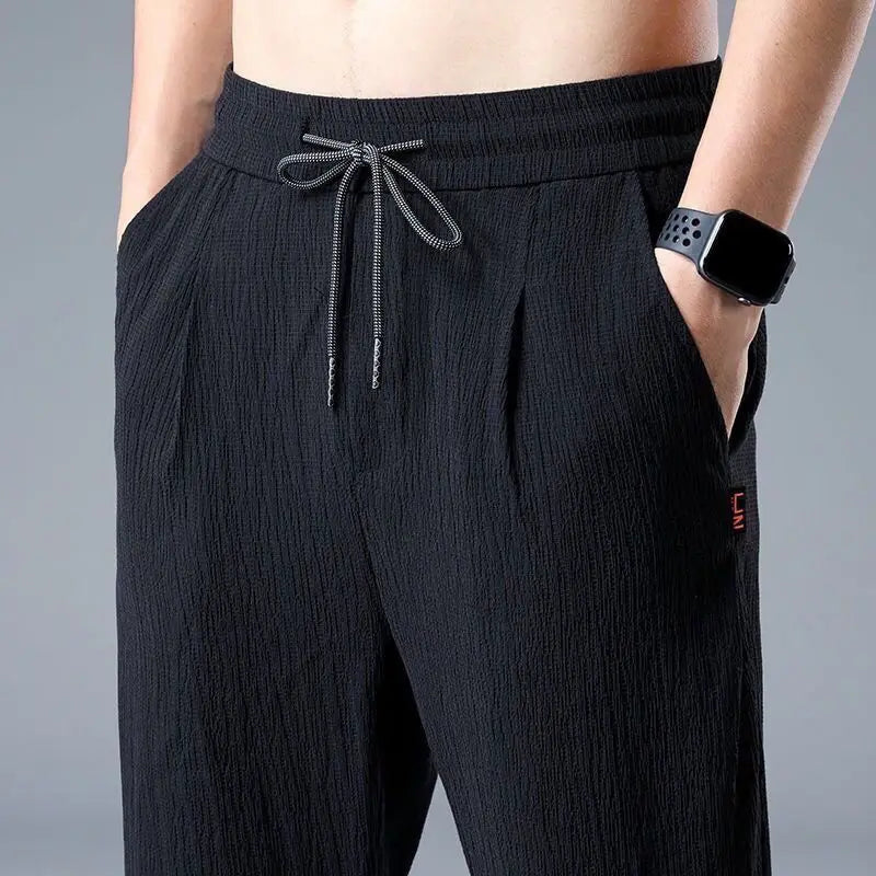 Ice Silk Linen Wide-Leg Sport Pants
