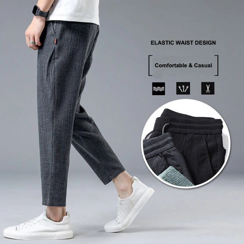 Ice Silk Linen Wide-Leg Sport Pants
