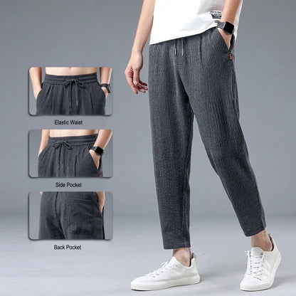 Ice Silk Linen Wide-Leg Sport Pants
