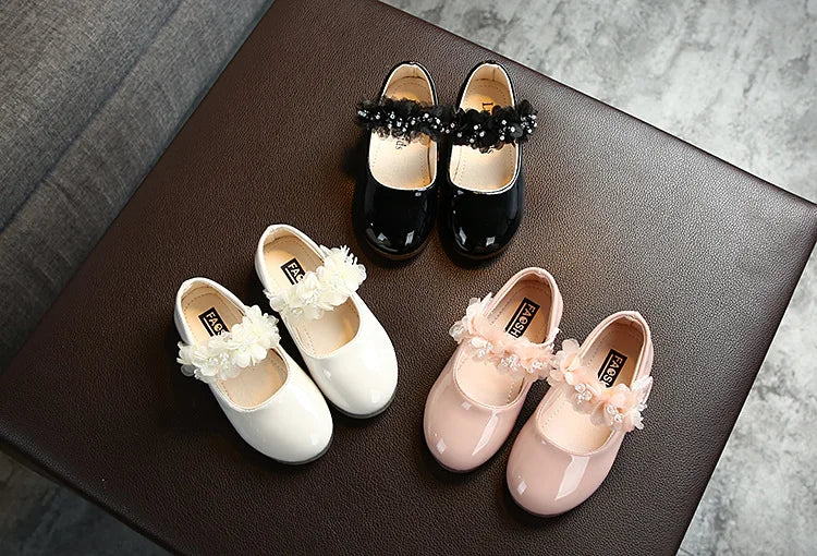 Toddler Infant Lace Crystal Bright Princess Leather shoes
