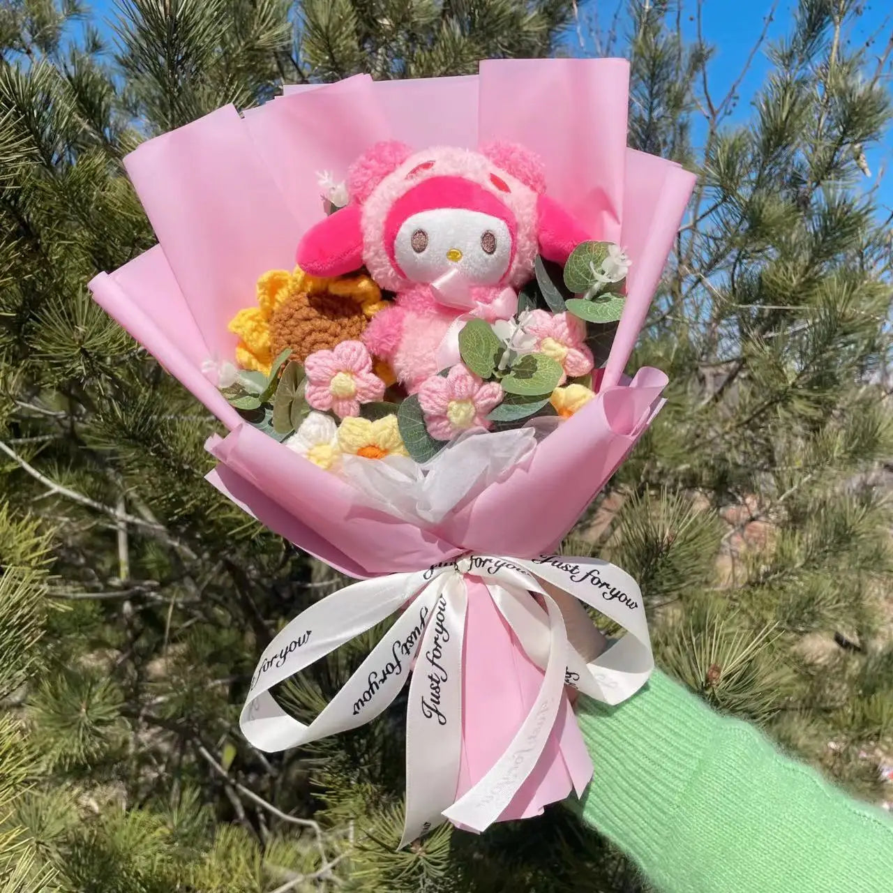 Kawaii Hello Kitty Cat Dolls with Flowers - Sanrio Bouquet Gift
