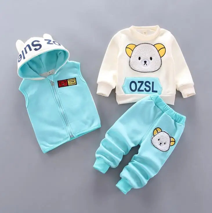 Kids Warm Fleece Hoodie Pants 3PCS Set