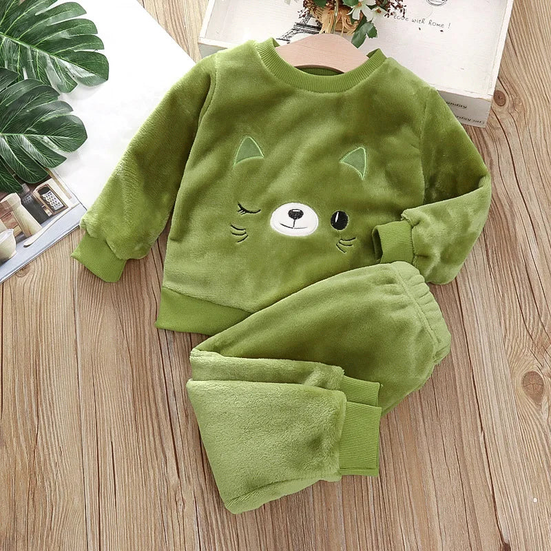 Kids Warm Fleece Pajamas Sleepwear Set
