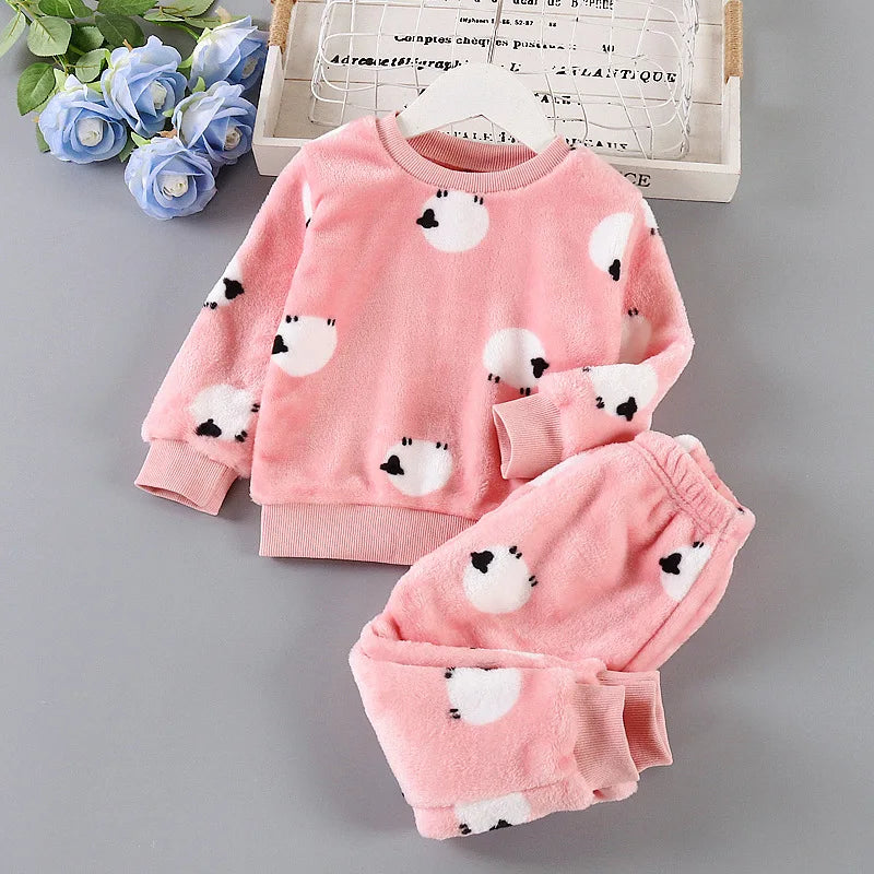 Kids Warm Fleece Pajamas Sleepwear Set
