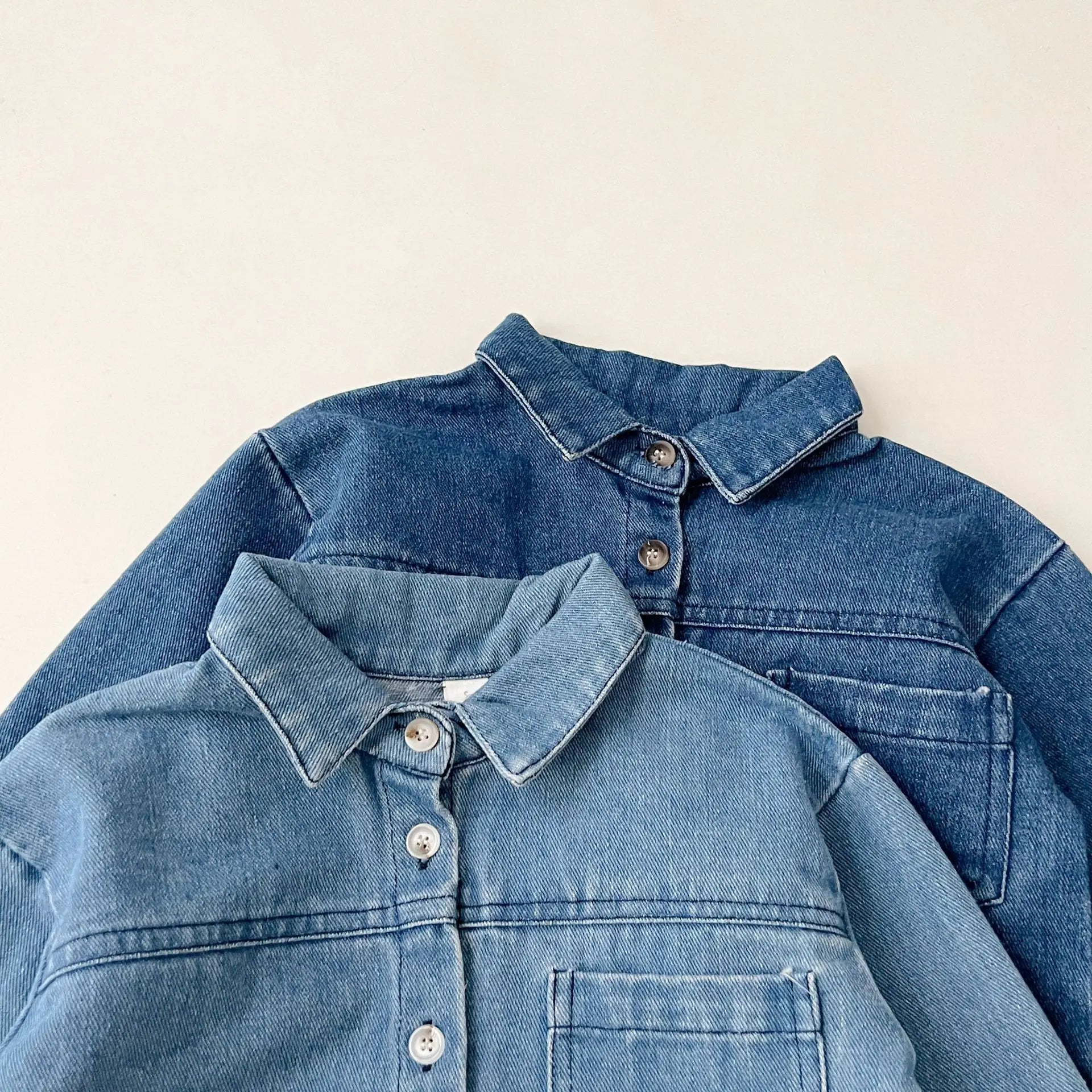 Kids Turn-Down Collar Denim Outfit Set