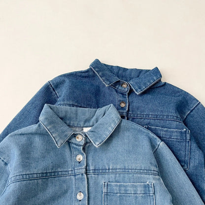 Kids Turn-Down Collar Casual Denim Outfit Set