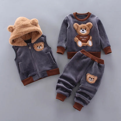 Kids Warm Fleece Hoodie Pants 3PCS Set