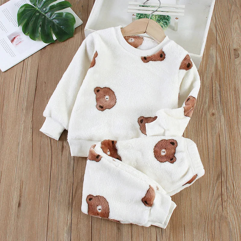 Kids Warm Fleece Pajamas Sleepwear Set