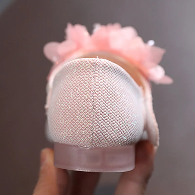 Kids Leather Shining Flowers Princess Shoes