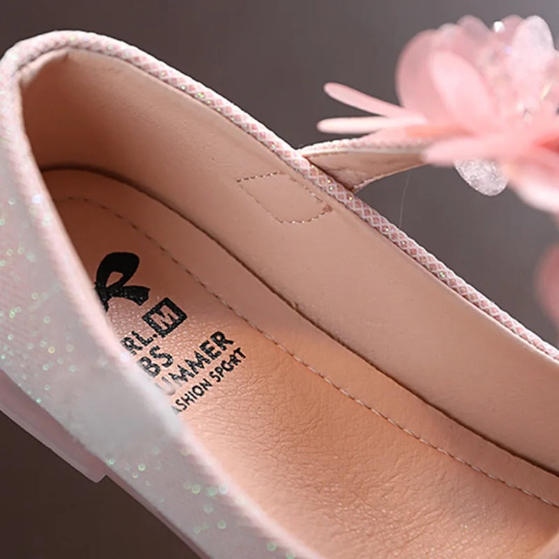 Kids Leather Shining Flowers Princess Shoes