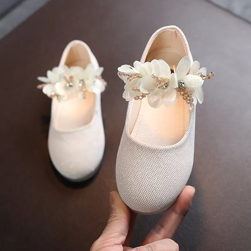Kids Leather Shining Flowers Princess Shoes