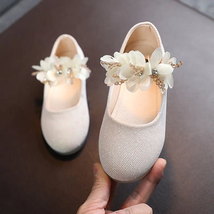 Kids Leather Shining Flowers Princess Shoes