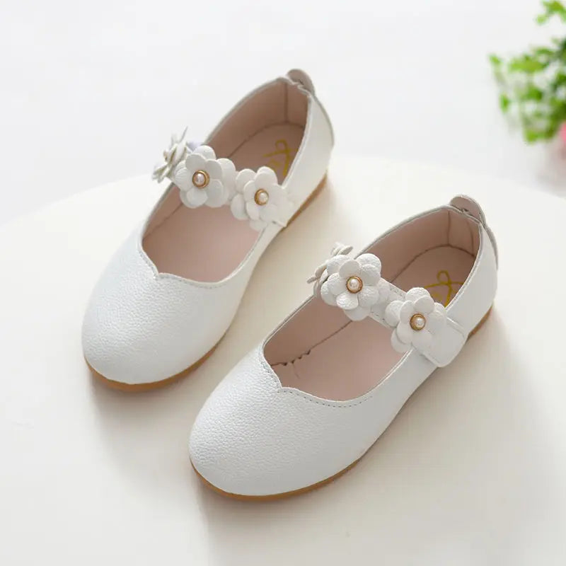 Flowers Fashion White Wedding Kids School Flat Shoes