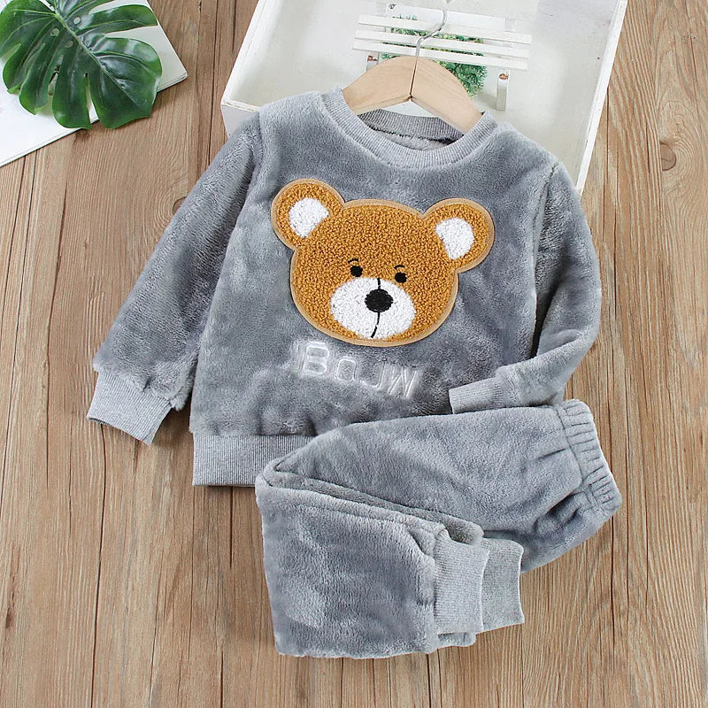 Kids Warm Fleece Pajamas Sleepwear Set