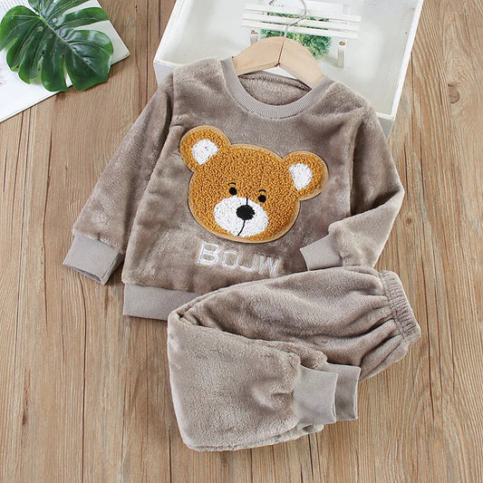 Kids Warm Fleece Pajamas Sleepwear Set