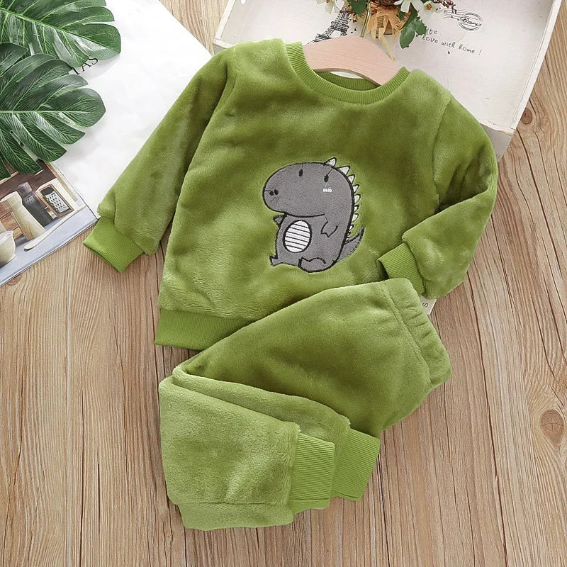 Kids Warm Fleece Pajamas Sleepwear Set