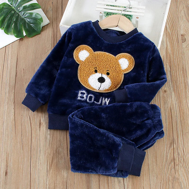 Kids Warm Fleece Pajamas Sleepwear Set
