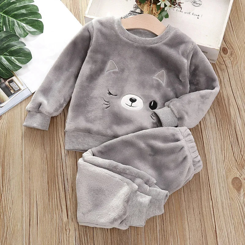 Kids Warm Fleece Pajamas Sleepwear Set