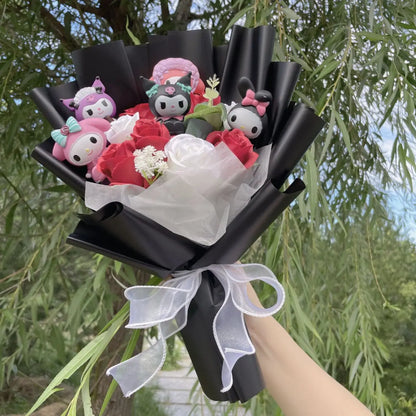 Kawaii Hello Kitty Cat Dolls with Flowers - Sanrio Bouquet Gift
