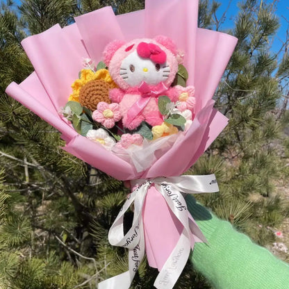 Kawaii Hello Kitty Cat Dolls with Flowers - Sanrio Bouquet Gift
