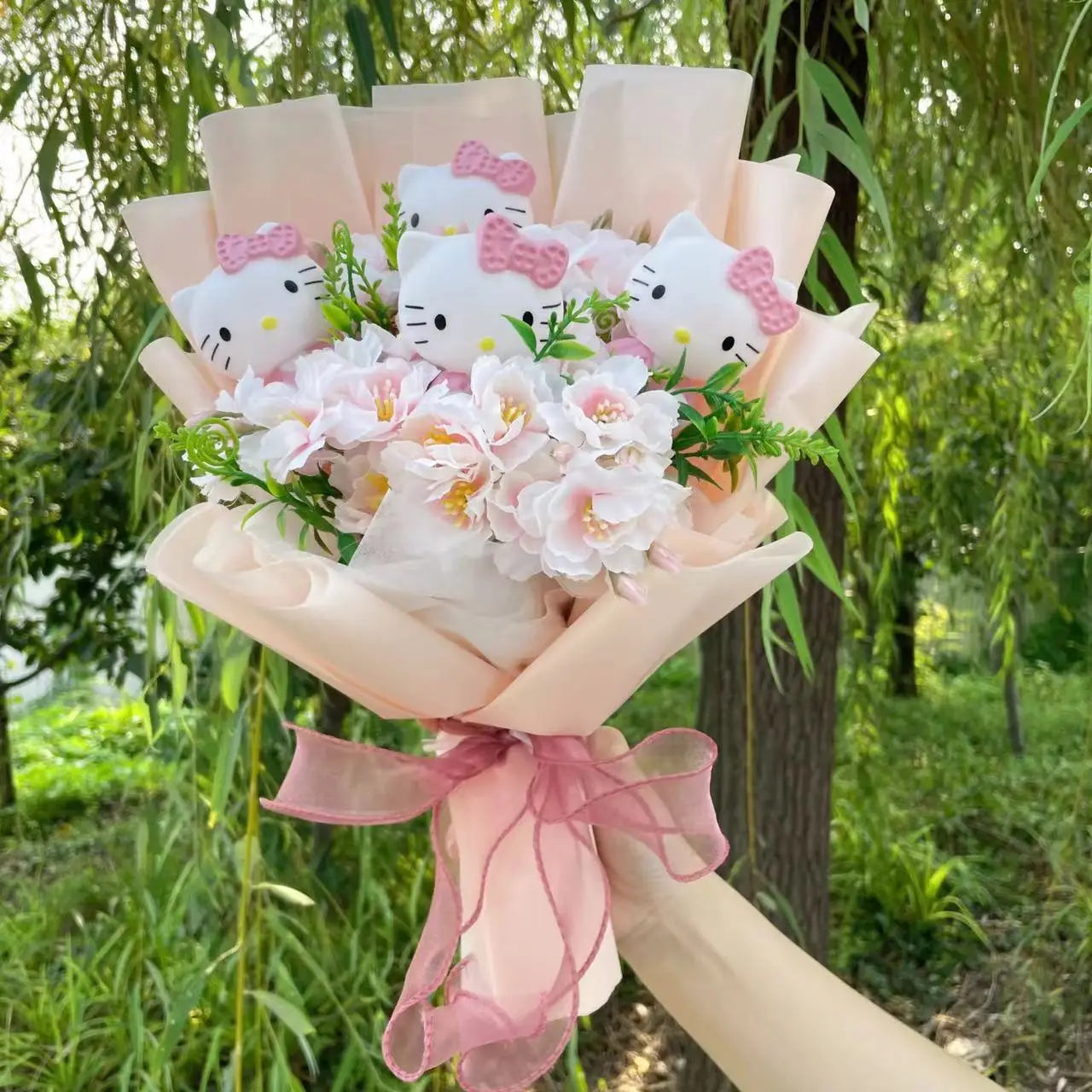 Kawaii Hello Kitty Cat Dolls with Flowers - Sanrio Bouquet Gift
