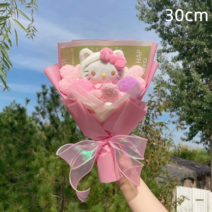 Kawaii Hello Kitty Cat Dolls with Flowers - Sanrio Bouquet Gift

