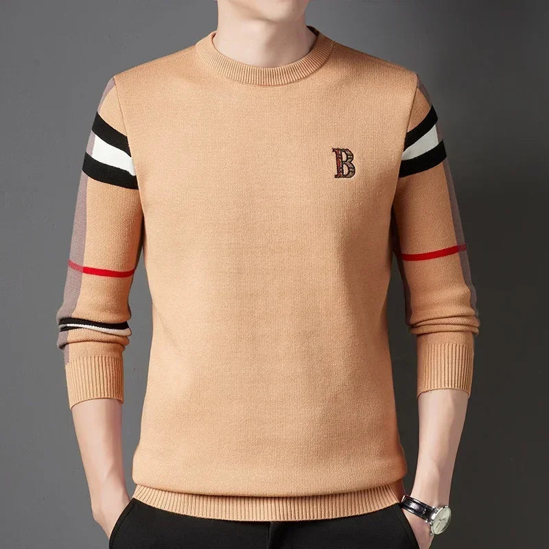 Knitted Striped Round Neck Sweater
