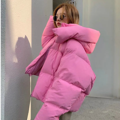 Korean Fluffy Hooded Breadwar Down Jacket