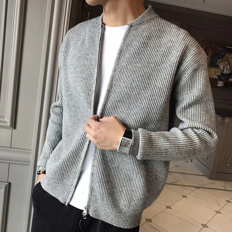Korean Slim Fit Stand Collar Cardigan
