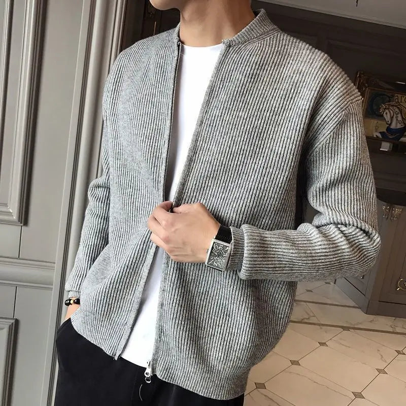 Koreanische Slim Fit Strickjacke mit Stehkragen