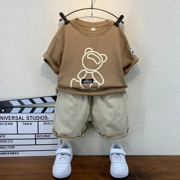 Ensembles de vêtements d'été coréens pour garçons, T-Shirt court en coton à la mode pour bébés garçons