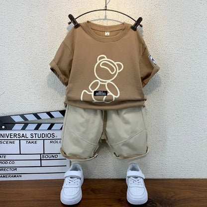 Ensembles de vêtements d'été coréens pour garçons, T-Shirt court en coton à la mode pour bébés garçons