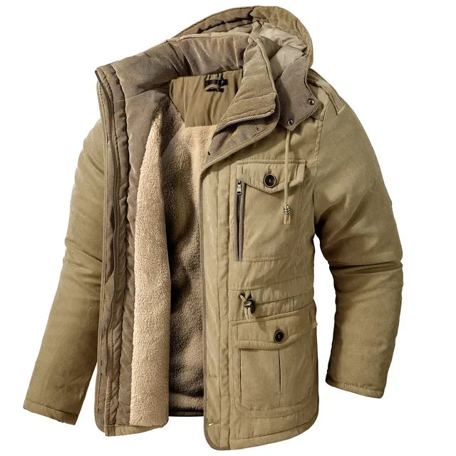 Men's Winter Lamb Fleece Hoodie Jacket with Pockets
