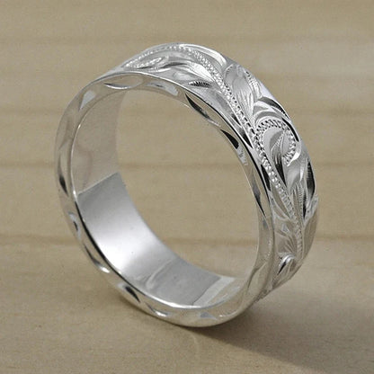 Trendy Engraved Flower Leaf Wedding Rings