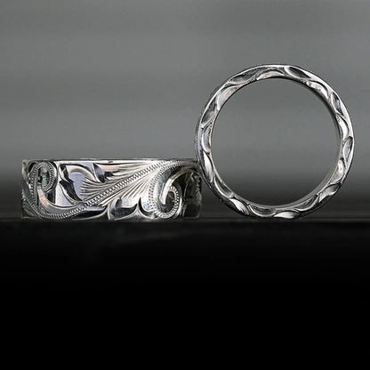 Trendy Engraved Flower Leaf Wedding Rings