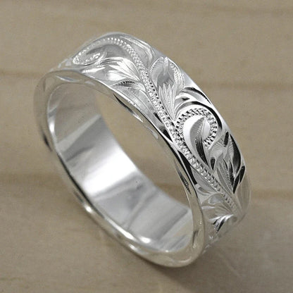 Trendy Engraved Flower Leaf Wedding Rings