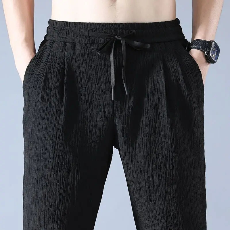 Ice Silk Linen Wide-Leg Sport Pants
