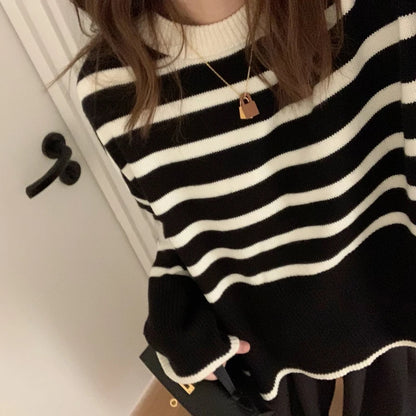 Striped Knitted Long-sleeved Loose Women Sweater