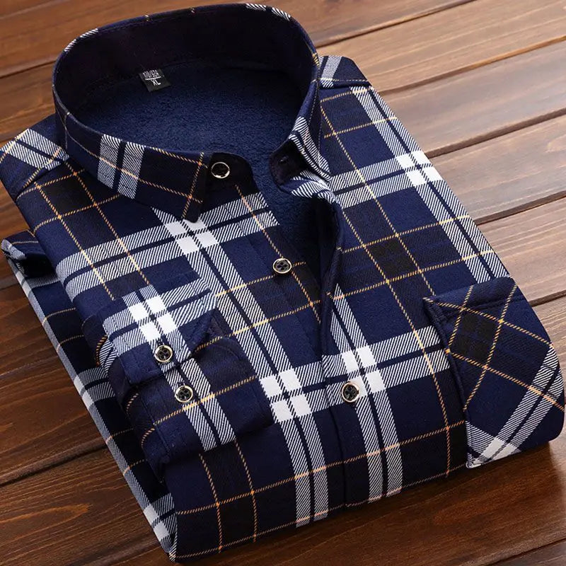 Men's Autumn Winter Casual Long Sleeve Plaid Shirt
