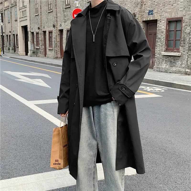 Men's Loose Fit Double Row Buttoning Trench Overcoat