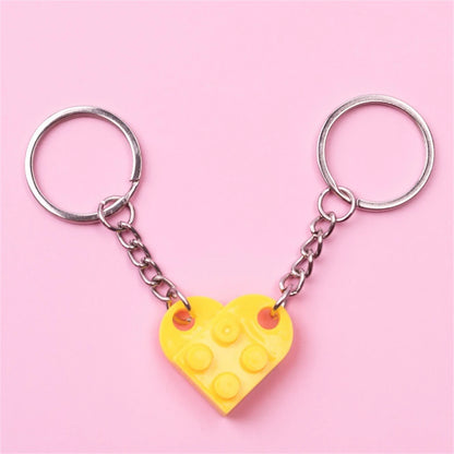 Love Heart Building Block Matching Keychains For Couples