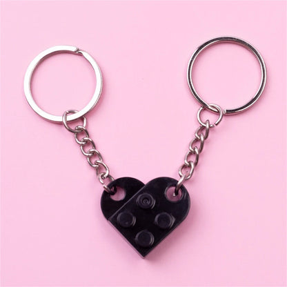 Love Heart Building Block Matching Keychains For Couples