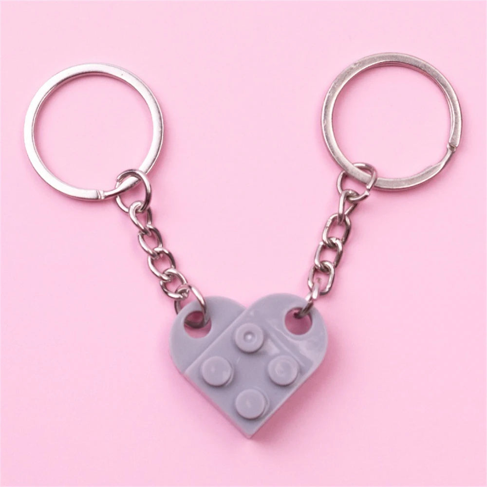 Love Heart Building Block Matching Keychains For Couples