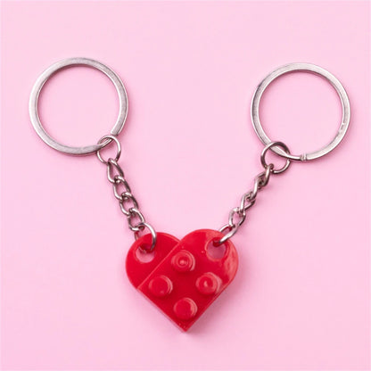 Love Heart Building Block Matching Keychains For Couples