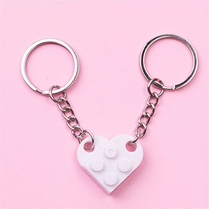 Love Heart Building Block Matching Keychains For Couples